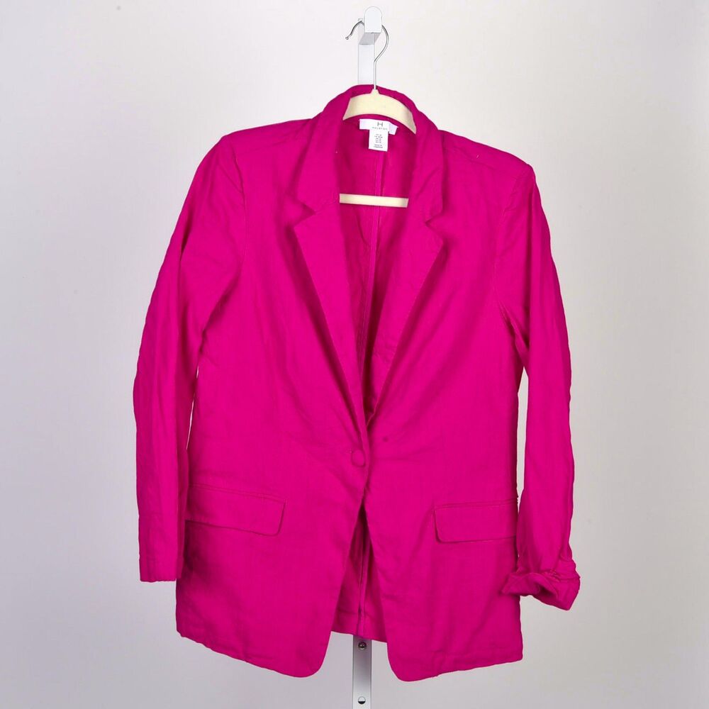 Halston Pink Bright Pink Linen Boyfriend Cut Blazer Size M